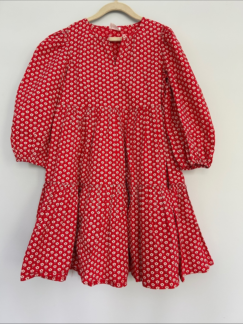 Girls J. Crew Red Mini Daisy Tiered Long-Sleeve Dress